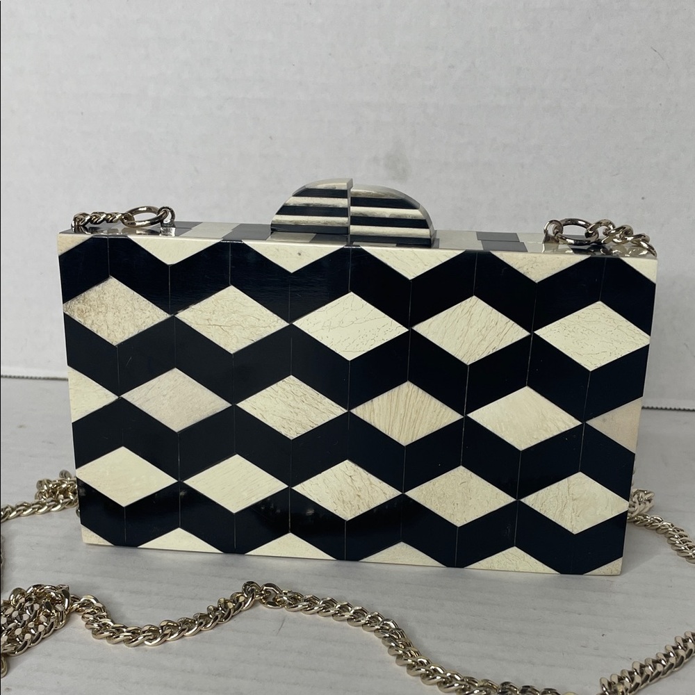 Zara black and ivory chevron box bag with chain strap
